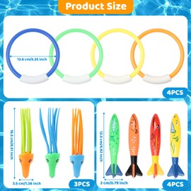HXC Sinkies for Kids Swimming 11 Pcs Swim Toys Includes Diving Rings Diving Seagrass Octopuses Underwater Training Diving Game Toys for Kids Summer Swimming Pool Party