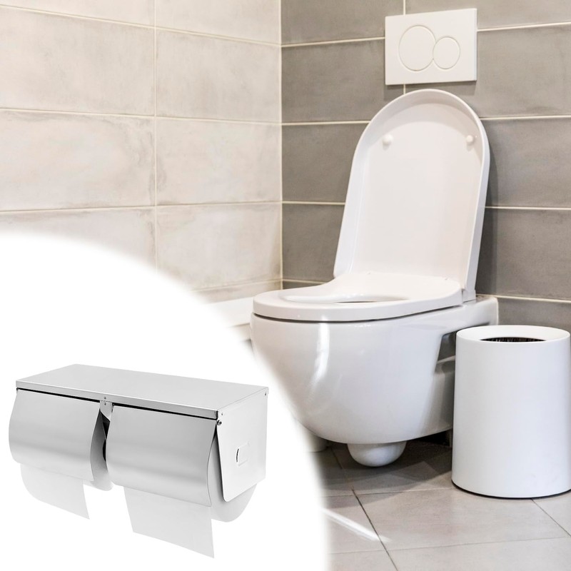 QWORK Double Roll Toilet Paper Holder Dispenser with Shelf Storage,