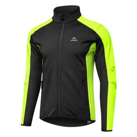 INBIKE Cycling Jacket for Men Running Biking Jackets Mens Windbreaker Reflective Windproof Fleece Lined Cold Weather Black Green Medium