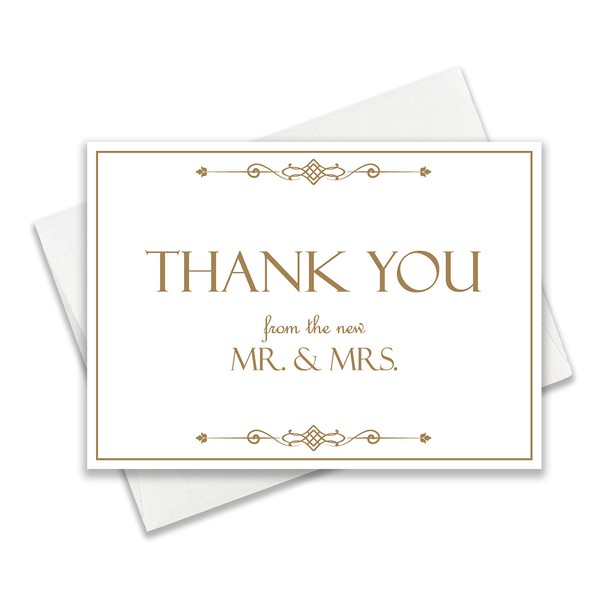 Traditional Gold Wedding Thank You Cards - Pack of 48
