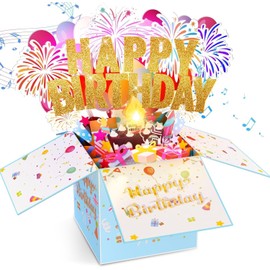 Large Pop Up Birthday Cards with Blowable Lights and Music,1-100 Ages Funny Happy Birthday Cards 3D Greeting Cards Special Birthday Gifts for Kids Teens Women Men Son Daughter