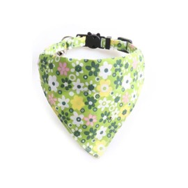 Luxury Cat Collar with Bow Tie and Bell, Secure Quick Release Buckle, ZACAL Cat Collars (Green Flower Bandana)