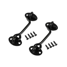 YFFSFDC Stainless Steel Gate Latch, 2 Pcs 4 Inch Chapel Lock Sliding Lock, Hook Lock Black with 4 Screws for Sliding Door, Window, Furniture, Bedroom and More(Black)