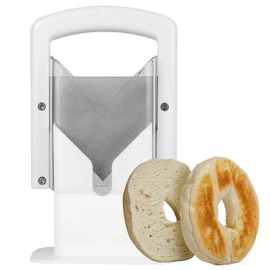 Bagel Slicer, Stainless Steel Bagel Precision Cutter with Safety Handle, Household Bagel Slicer Gadget, Easy to Use Bread Slicer Portable Muffin Slicer, Perfect for Bagel, Bread, Toast 7.1×8.7in