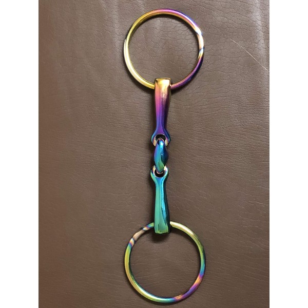 Rainbow Mutli Color Horse Bit Loose Ring Lozenge Fat Link Stainless Steel Snaffle Equestrian Tack Shows (5 Inch)