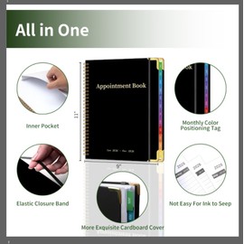 Appointment Book 2026 with Colorful Tabs ,Hardcover Weekly & Monthly Appointment Planner from Jan 2026-Dec 2026 ,Daily 7AM - 10 PM Hourly Schedule Planning for Salon,Client,12 Monthly Calendar 9" x 11", Black