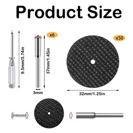 Cutting Disc Set for Dremel, 50 Pieces 32 mm Mini Metal Cutting Discs Rotary Tool Grinding Attachments Saw Blade Accessories Cutting Wheels with 6 Pieces 3 mm Mandrel for Wood Plastic Metal Stone