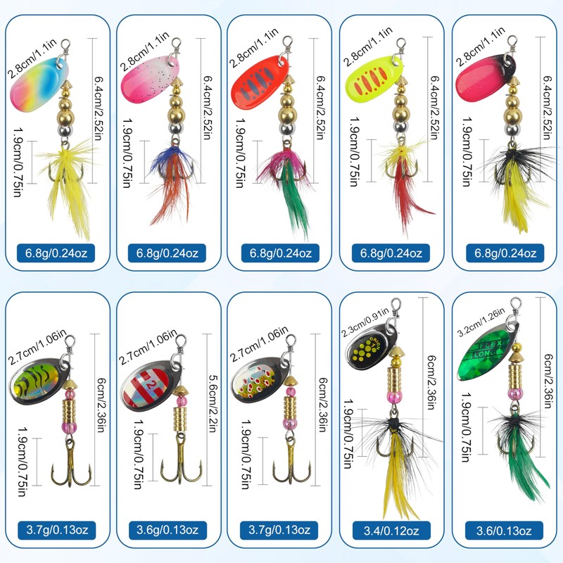 Fishing Lures Spinner Baits Kit, 10pcs Inline Spinnerbait with Rooster
