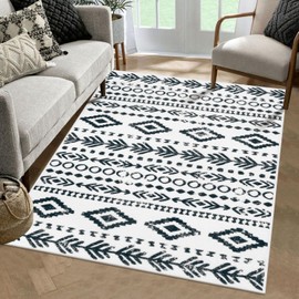 Lahome Bohemian Moroccan 3x5 Rug,Washable Boho Black White Rugs for Entryway Non-Slip,Low-Pile Soft Throw Mat Tribal Geometric Floor Carpet for Kitchen Bathroom Entry (3x5ft)