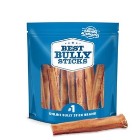 Best Bully Sticks Thick 6 Inch Bully Sticks for Dogs - 10 Count (Pack of 1) - Natural Grass-Fed Beef, Single Ingredient, Grain and Rawhide Free - Large Breeds