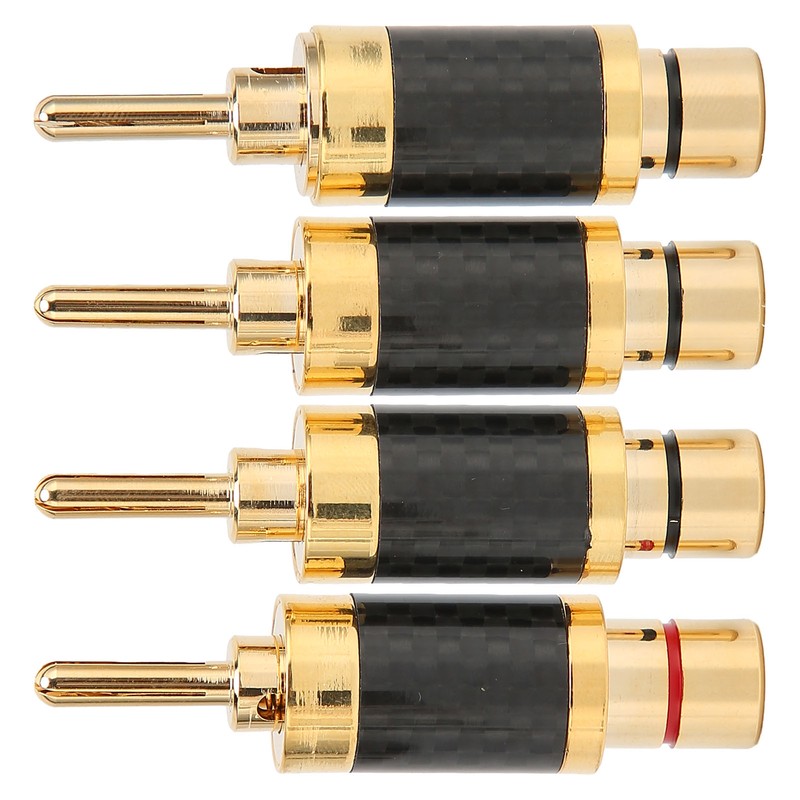 4Pcs Banana Plug Brass Gold Plated Black Carbon Fiber Shell