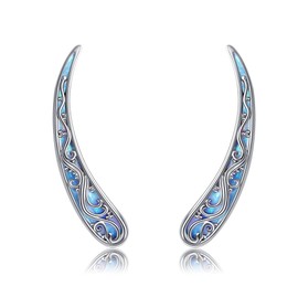 Filigree Ear Crawler Earrings Sterling Silver Filigree Blue Opal Ear Climbers Earrings Vintage Filigree Jewellery for Women