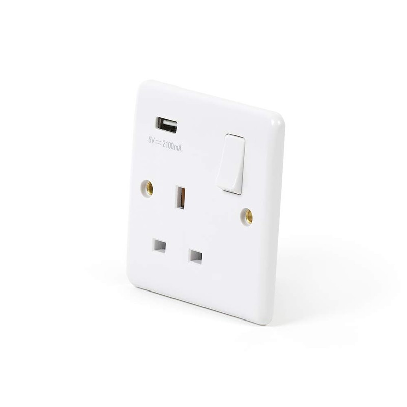 Lieber Silk White 1 Gang Single USB Plug Socket -