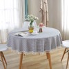 Plenmor Cotton Linen Table Cloth Stripe Tassel Round Tablecloth Dust-Proof