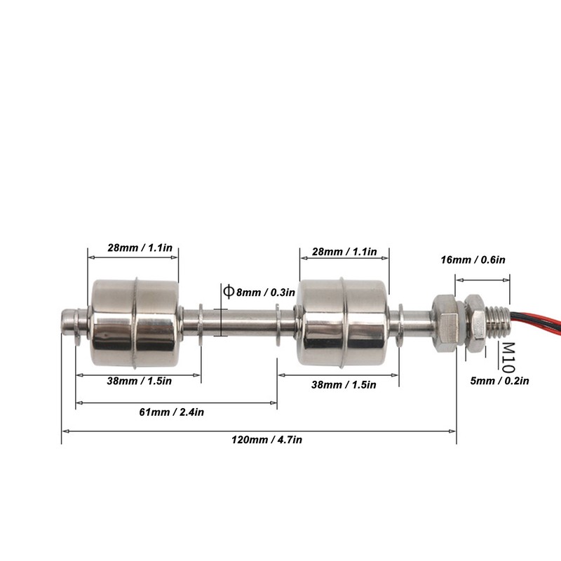 120mm Water Level Sensor Stainless Steel Double Ball Float Switch