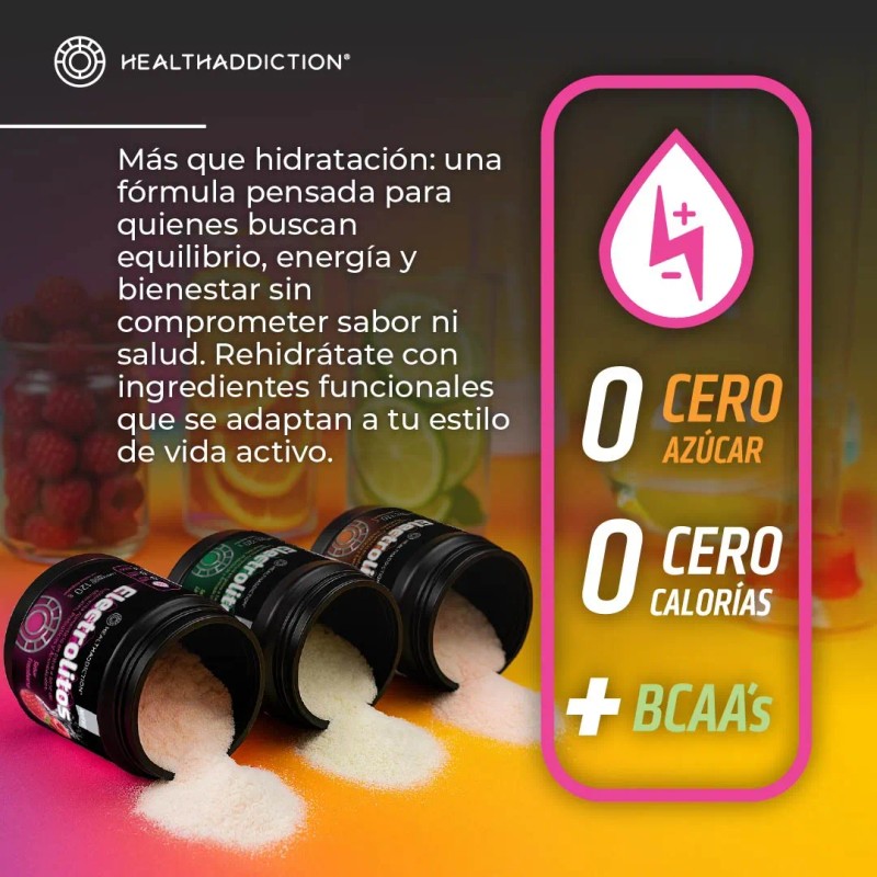 HEALTHADDICTION Polvo de Electrolitos con BCAAs Prebiticos y Vitaminas B