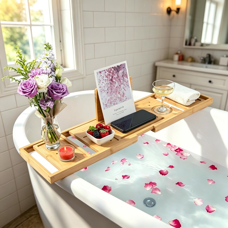 Utoplike Bamboo Bathtub Tray Caddy for Tub, Bath Table Bathroom