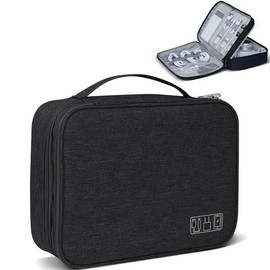 Gadget Pouch, Cable Storage Pouch, Travel Pouch, 3 Layer Mechanism, Dividers, Large Capacity, Power Cord Storage, Mobile Storage Case, Data Cable Storage Bag, Lightweight, Portable, Travel, Business