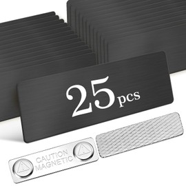 Blank Magnetic Name Tags 25 Pack, 1 x 3 in Name Tags for Clothes, Stainless Steel DIY Name Badges with Strong Magnetic Backing, School Office Supplies, Gold