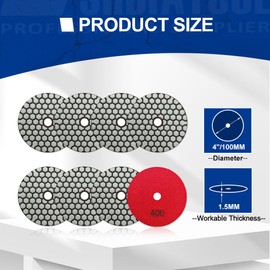SHDIATOOL Diamond Dry Polishing Pads - 8pcs Grit 400 100MM Polishing Kit for Granite Marble Artificial Stone Quartz for Angle Grinder