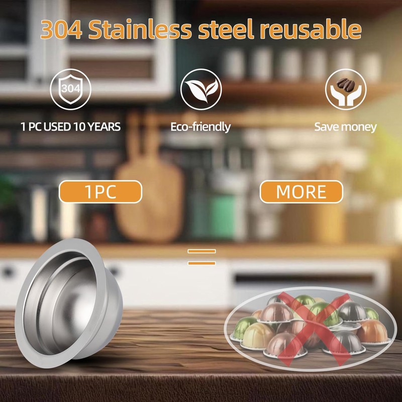 Stainless Steel Reusable Coffee Pods for Nespr*sso V-rtuo - Refillable