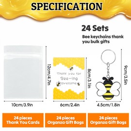 GODAYS 24 Sets Thank You Gifts Bee Employee Appreciation Gifts Teacher Gifts Bee Thank You Keychain Set Bulk Gifts for Women Teacher Staff Coworkers Employee Nurses Week Gifts Christmas Gifts