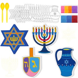 Sosation 24 Pcs 5 Inch Hanukkah Sand Art Kits Gift Self Adhesive Painting for Adult Chanukah DIY Art Craft Pictures with 7 Colorful Sand for Hanukkah Christmas Jewish Party Favors