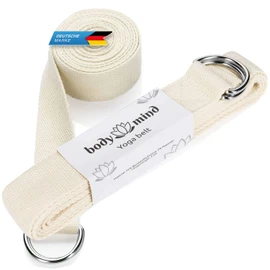 Body & Mind® Yoga Strap Made of 100% Natural Cotton - 250 cm Long; Yoga Band with D-Ring Closure for Beginners & Advanced; Pilates, Yoga & Fitness Exercises