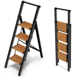 Step Ladder 4 Step Folding with Handle, Kitchen Step Stool for Adults, Aluminum Ladders for Home