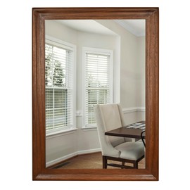 30 x 40 Inch Rustic Bathroom Mirror for Wall Over Sink, Farmhouse Wood Framed Walnut Brown Wooden Rectangle Mirrors for Living Room, Horizontal/Vertical Hanging