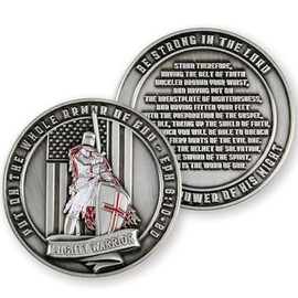 Full Armor of God Coin, Religious Challenge Coins for Bible Study & Small Groups, Templar Knight in Gods Armor Matte Silver-Color Motivational Commemorative Coin, Inspirational Bible Verse Token Gift