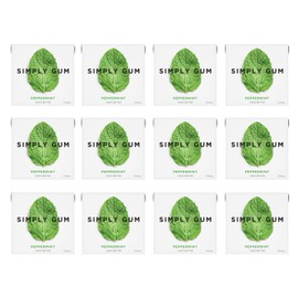SIMPLY Gum Peppermint, Plastic-Free Natural Chewing Gum, 12 Pack (180 Pieces) | Vegan, Kosher, Non GMO, Aspartame Free and Sorbitol Free