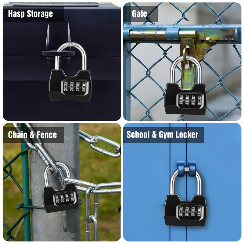 1 Pack disecu 4-Digit Combination Lock, Waterproof Outdoor Padlock for