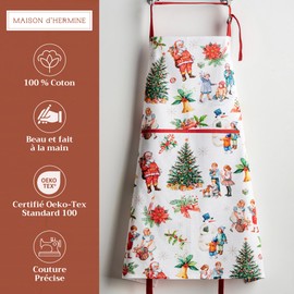 Maison d' Hermine Chromo 100% Cotton 1 Piece Kitchen Apron with an Adjustable Neck & Centre Pocket with Long Ties for Women Men Chef (70cm x 85cm)