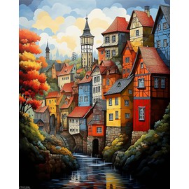 XTXGERL Paint by Numbers Landscape for Adults, Acrylic Oil Painting by Numbers Kits for Beginner with Paintbrushes Brushes Paintwork Art Canvas for Home Decor 16x20 inch / 40x50 cm