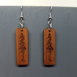 Redwood Earrings - Engraved Tree Rectangle Wood Earrings - California Redwood Dangle Earrings - CA Souvenir Keepsake