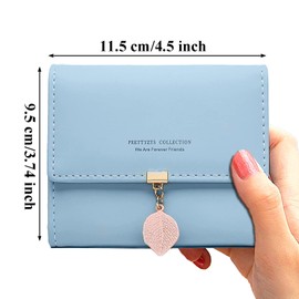 Women's Purse, Small Purse, Multi Slots, PU Leather Wallet, Slim Card Holder, Mini Purse for Women, Girls, Children, blue, Foldable