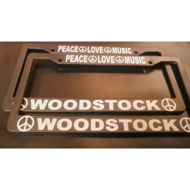 License Plate Frame Decorative LOT of 2 Woodstock License Plate Frames Peace Love Music saugerties Bethel ny