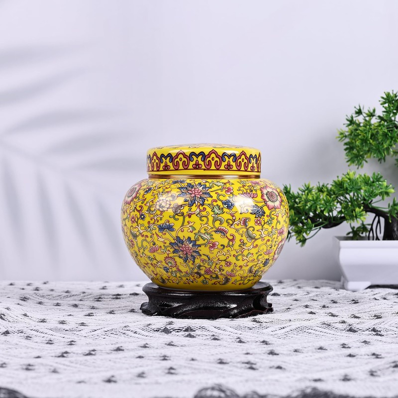 XINGYAN Chinoiserie Enamel Ginger Jar with Twist Lid, Round Design,