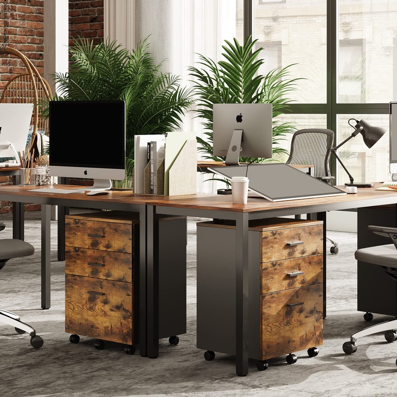 DEVAISE 3 Drawer Wood Mobile File Cabinet, Rolling Filing Cabinet