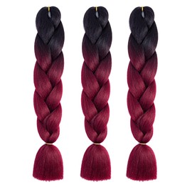Braiding Hair Ombre Black to Wine Red Kanekalon Braid Hair Extensions Hot Water Setting High Temperature Synthetic Fiber 24 Inches(B8-3Pack)