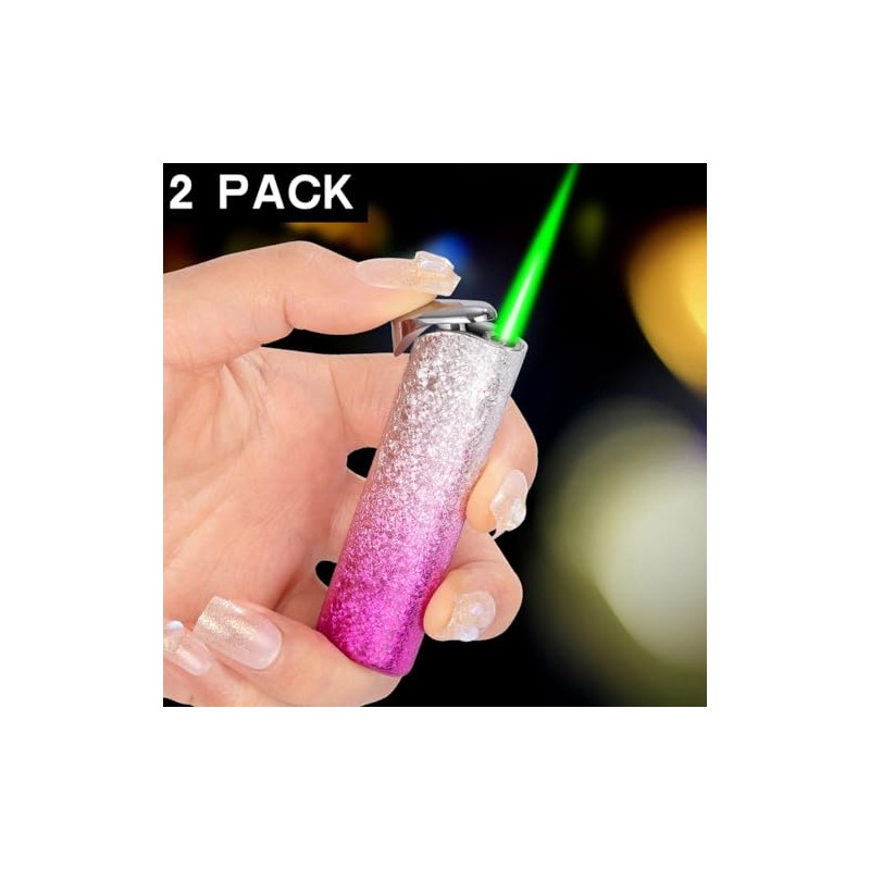 2 PACK Pink Jet Flame Lighter,Refillable Butane Lighter,Cool Jet Torch