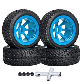 AllinRC 1/28 RC Drift Car Tires and Wheels Pre-glued Compatible with WLtoys K969 K989 P929 Kyosho Mini-Z Mini-Q (Blue)