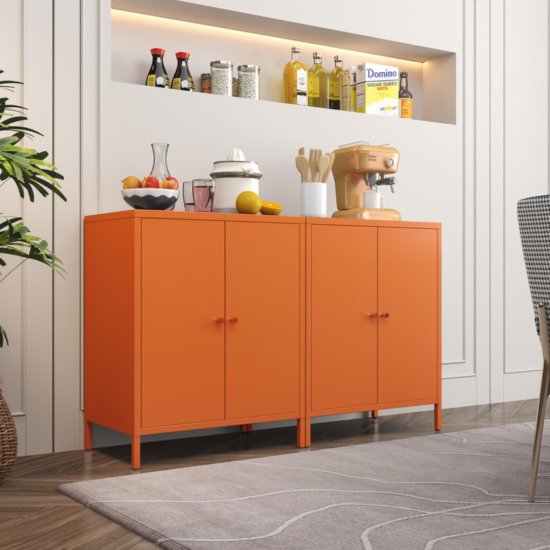 Small 2 Transparent Door Metal Storage Side Buffet Cabinet for