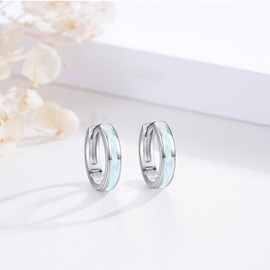 Twoowl Opal Creole Earrings 925 Sterling Silver Opal Huggie Earrings Jewellery for Women Girls Men, Sterling Silver, No Gemstone