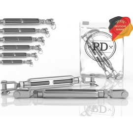 PD® Turnbuckle M8 Stainless Steel A4 (Fork Fork) | Turnbuckle Rustproof | Rope Tensioner with Tension Screw | Tensioning Hook for Awning Attachment, Washing Line & More | Wire Rope Tensioner | Pack of