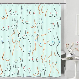 JAWO - Juego de cortinas de ducha divertidas para tina, diseño de cuerpo femenino, color azul, con gancho
