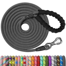NTR 30FT Puppy Leash, Nylon Rope Long Dog Leash with Swivel Lockable Hook and Comfortable Padded Handle, Dog Line Tether for Small Medium Large Dogs Training, Playing, Camping, or Backyard
