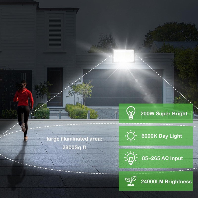 Sunkkes 200W LED Flood Lights 3 Pack, Outdoor IP66 Waterproof,
