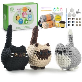 Kit Uncinetto Principianti,Kit Crochet Animale TRE gattini,Set Uncinetto Per Principianti,Ci Sono Video Tutorial Chiari e Completi su Come Lavorare All'Crochet（Solo Inglese,tedesco e Francese